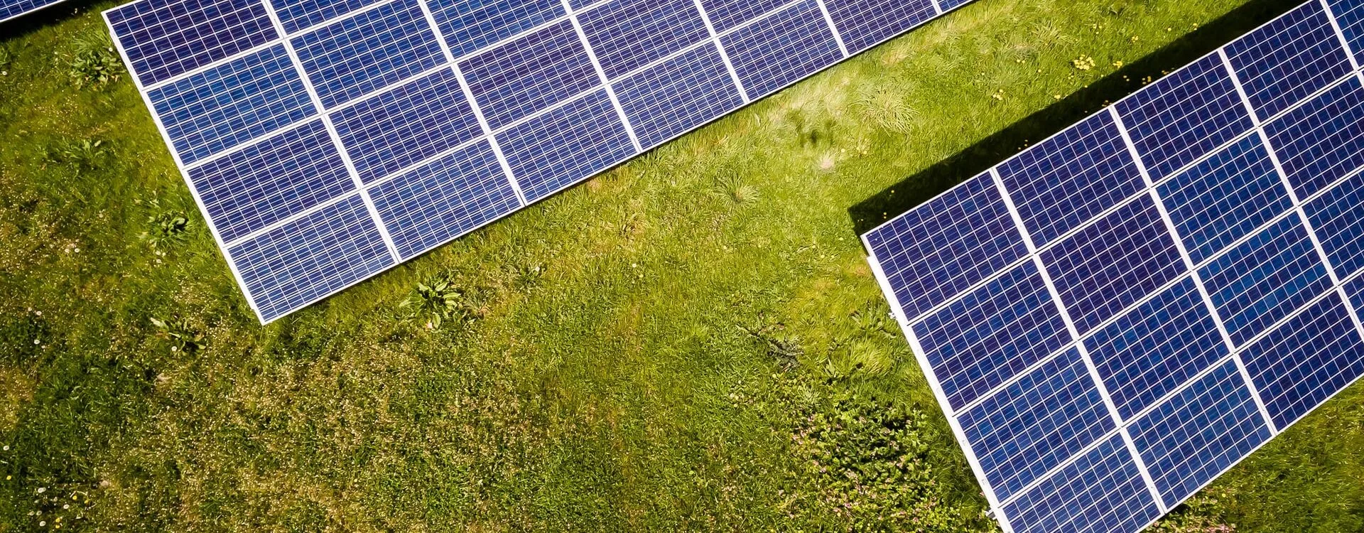Solar farm surveys – aerial view of solar panels on a renewable energy site