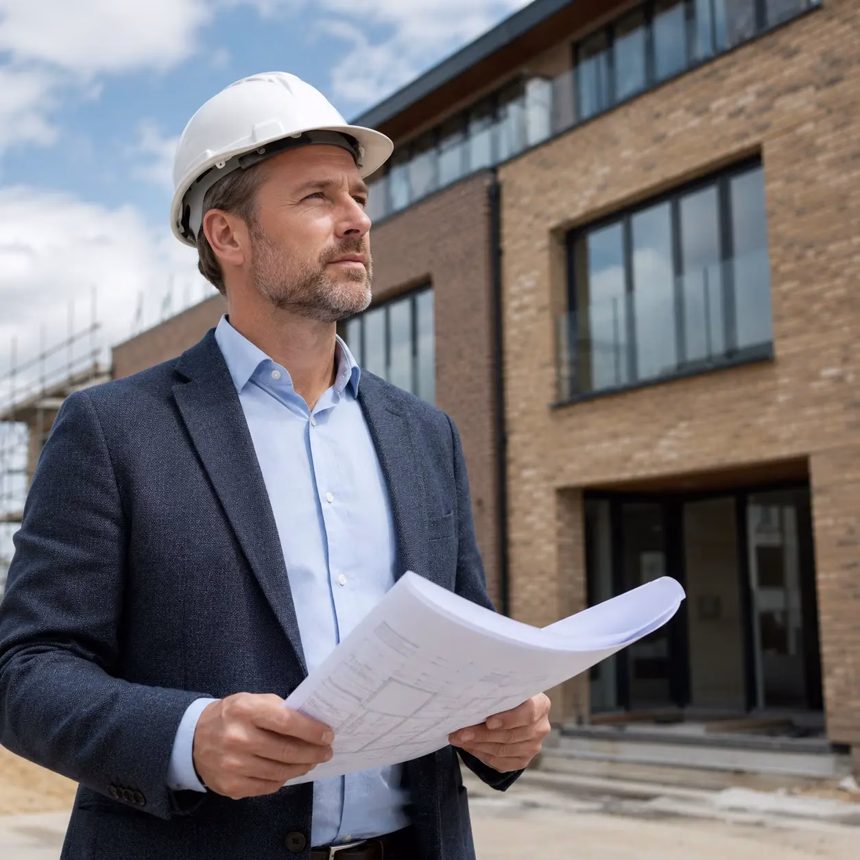 Property developer reviewing plans