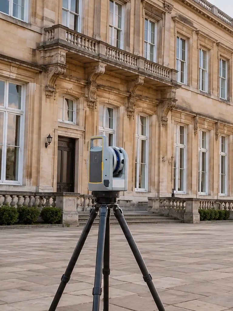 3D laser scanner outside a period building for a measured building survey