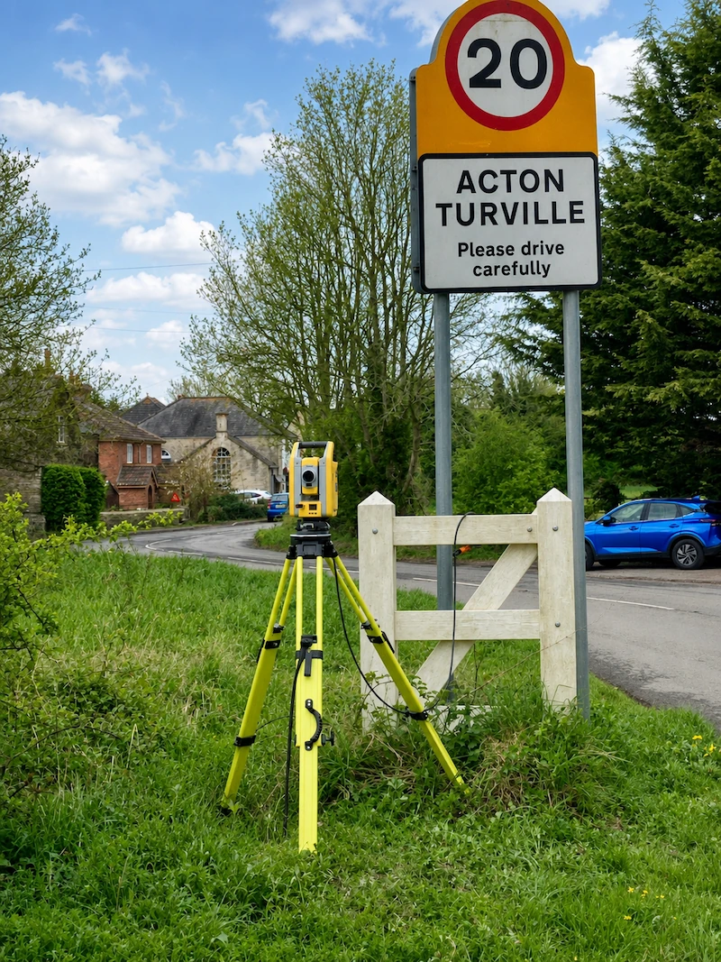Total station used for highway surveys in Acton Turville, South Gloucestershire