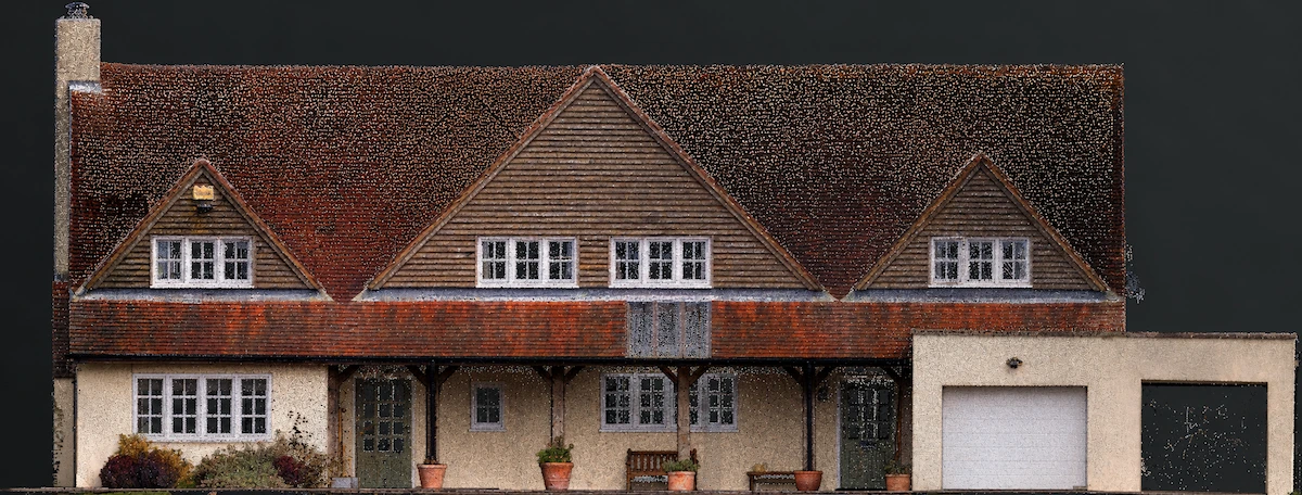 3D point cloud data showing a laser scanned building elevation