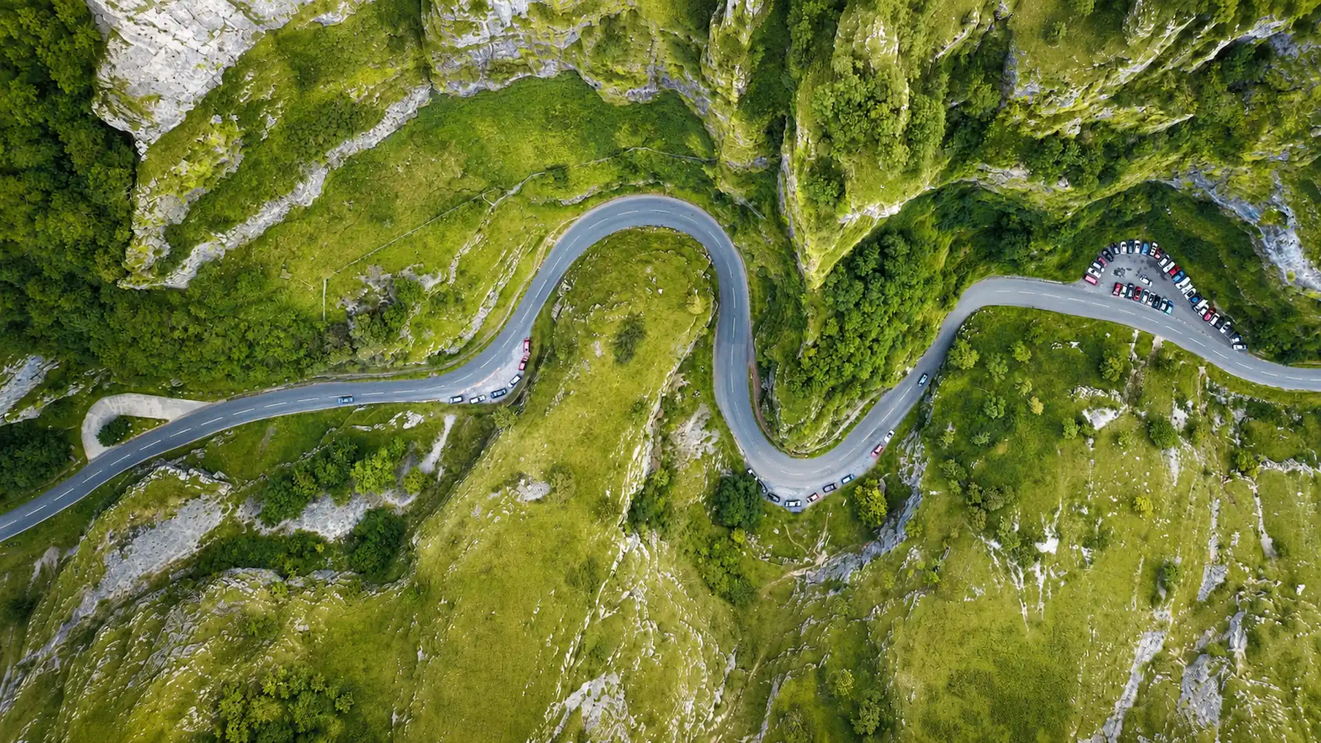 Land Surveys Somerset – aerial view of the highway through Cheddar Gorge in Somerset