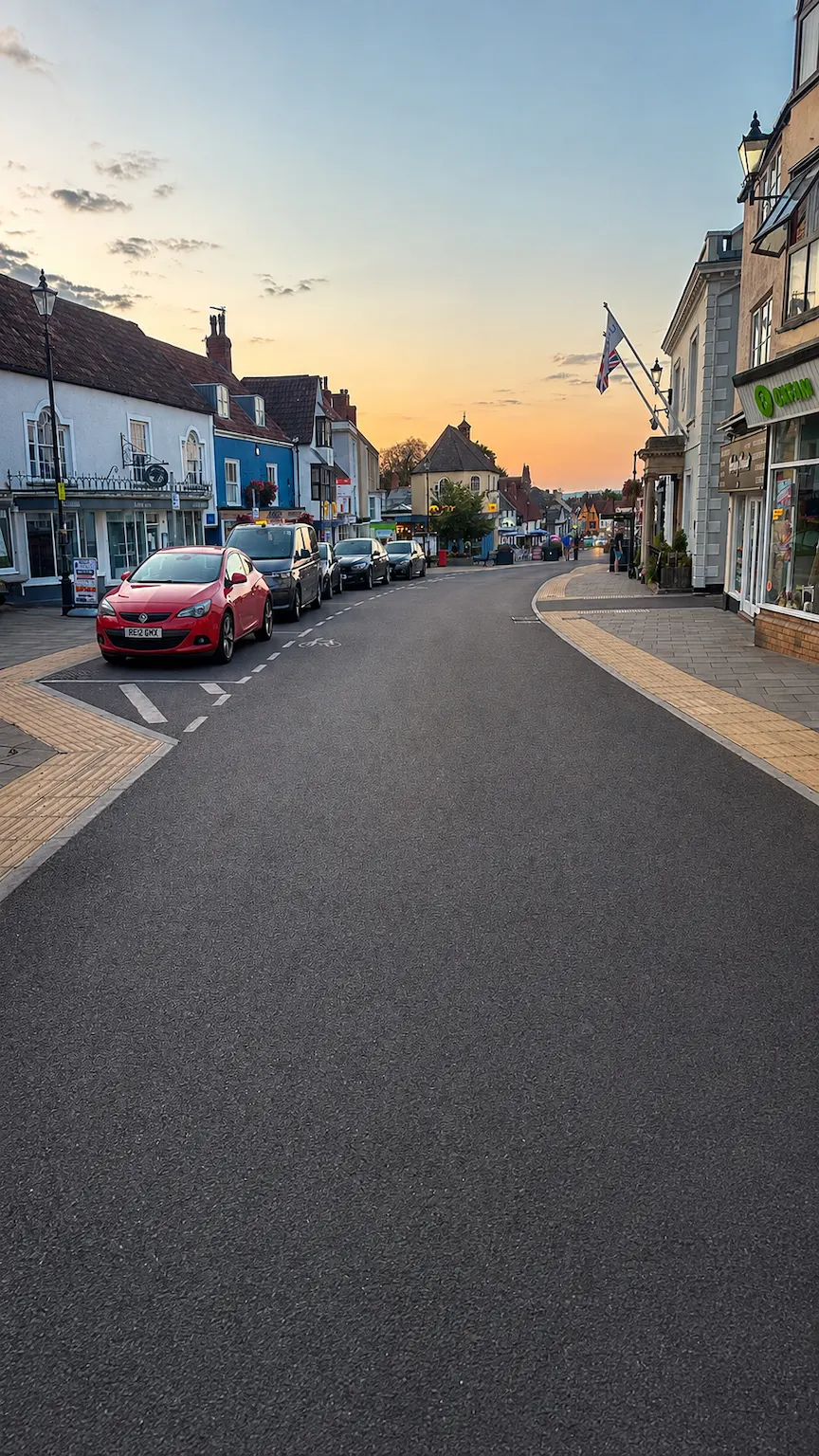 Land Surveys South Gloucestershire mobile hero image showing Thornbury High Street in South Gloucestershire